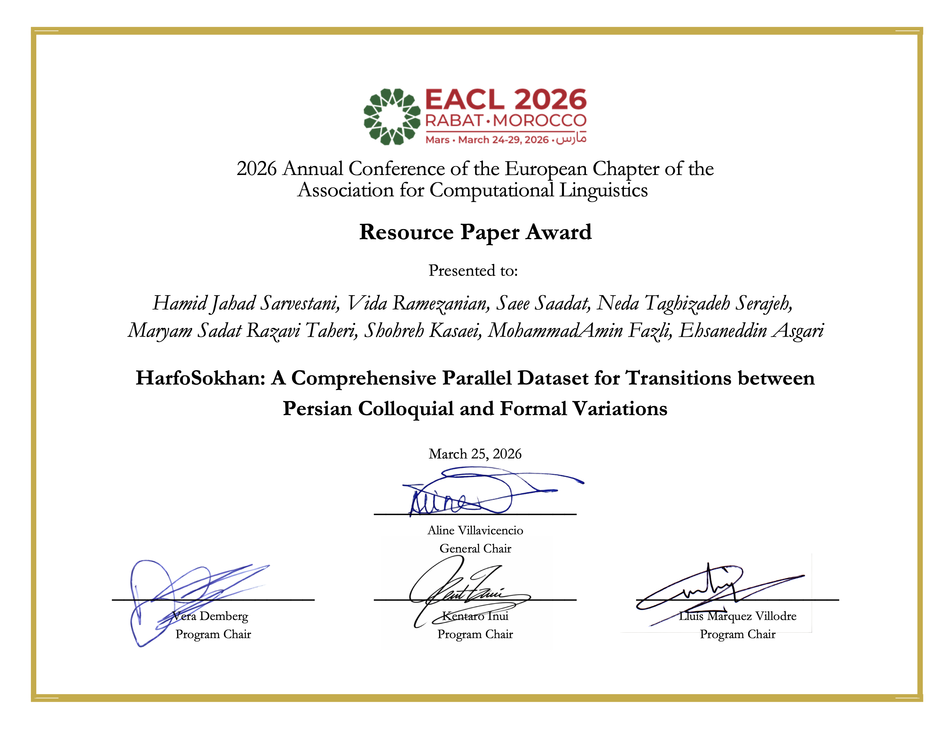 EACL 2026 Best Resource Paper Award